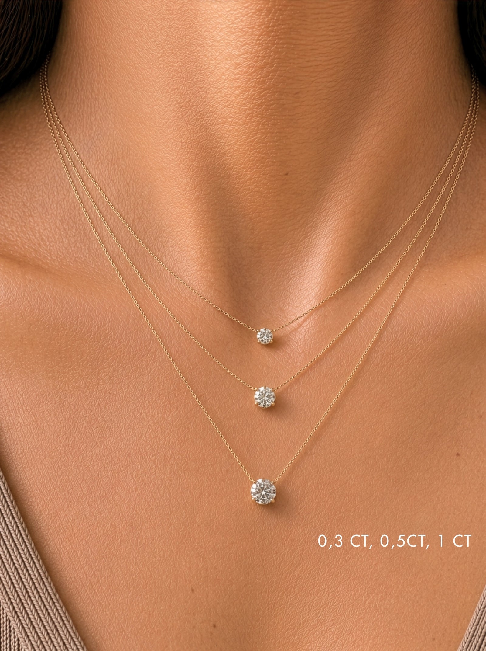 Verlgeich Diamanthalskette 0,3karat 0,5karat 1karat runder diamant