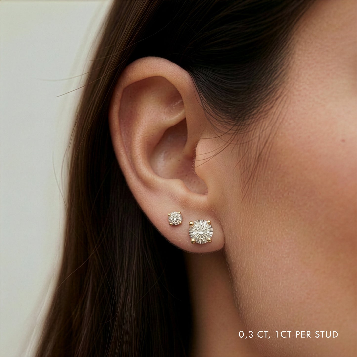 Vergleich 0,3ct und 1ct diamant ohrstecker in 18 karat gold by ilikoez